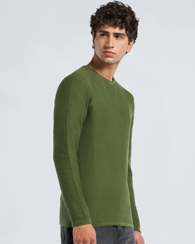 بيواكوف Men's Olive Flat Knits Sweater
